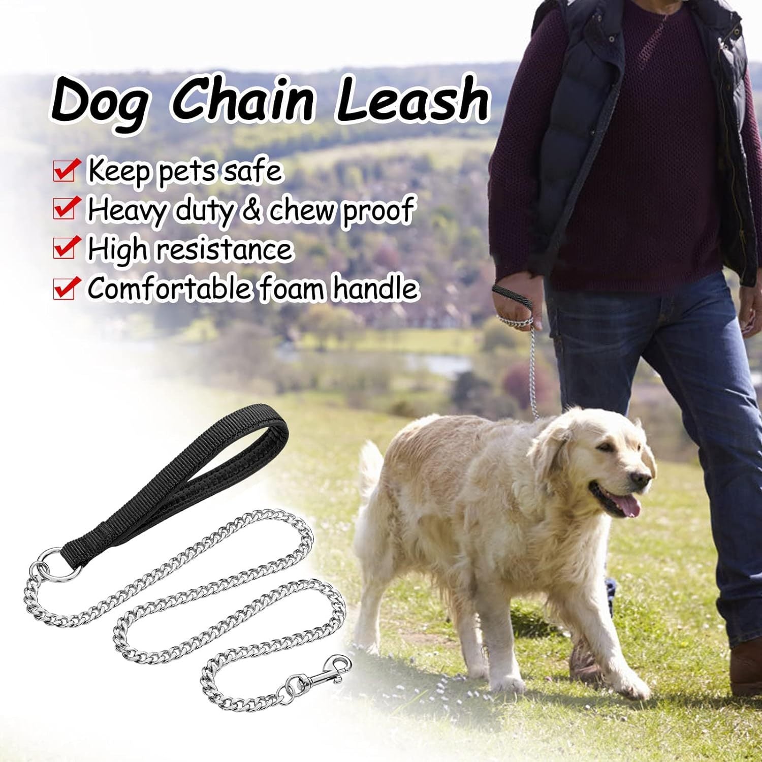 Heavy Duty Metal Dog Leash Chew Proof Pet