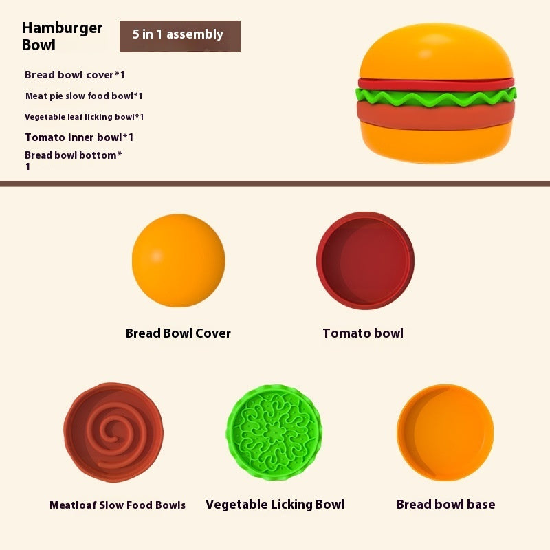 Hamburger Style 5-in-1 Dog Bowl Anti-choke